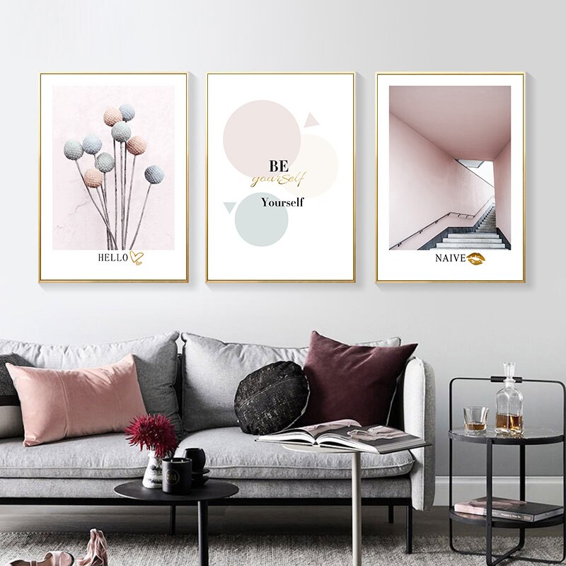 Light Pink Nordic Abstract Scene Gallery - Canvas Wall Art Painting | Bowlift