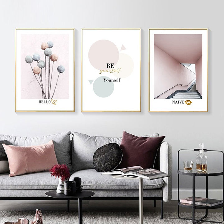 Light Pink Nordic Abstract Scene Gallery - Canvas Wall Art Painting | Bowlift