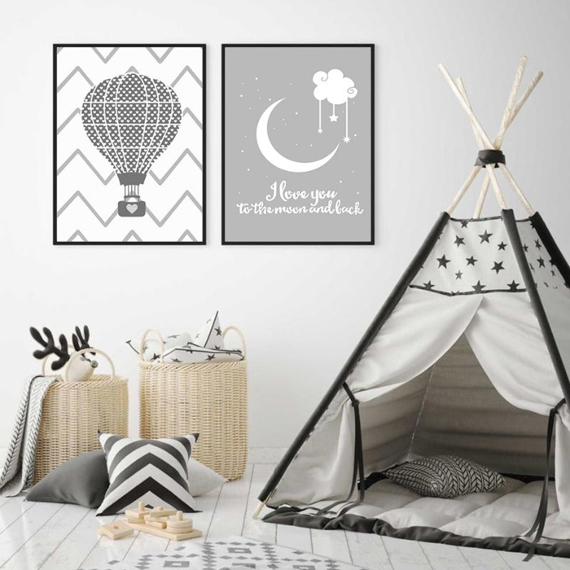 Nursery I love You To The Moon And Back Air Balloon Poster | Bowlift