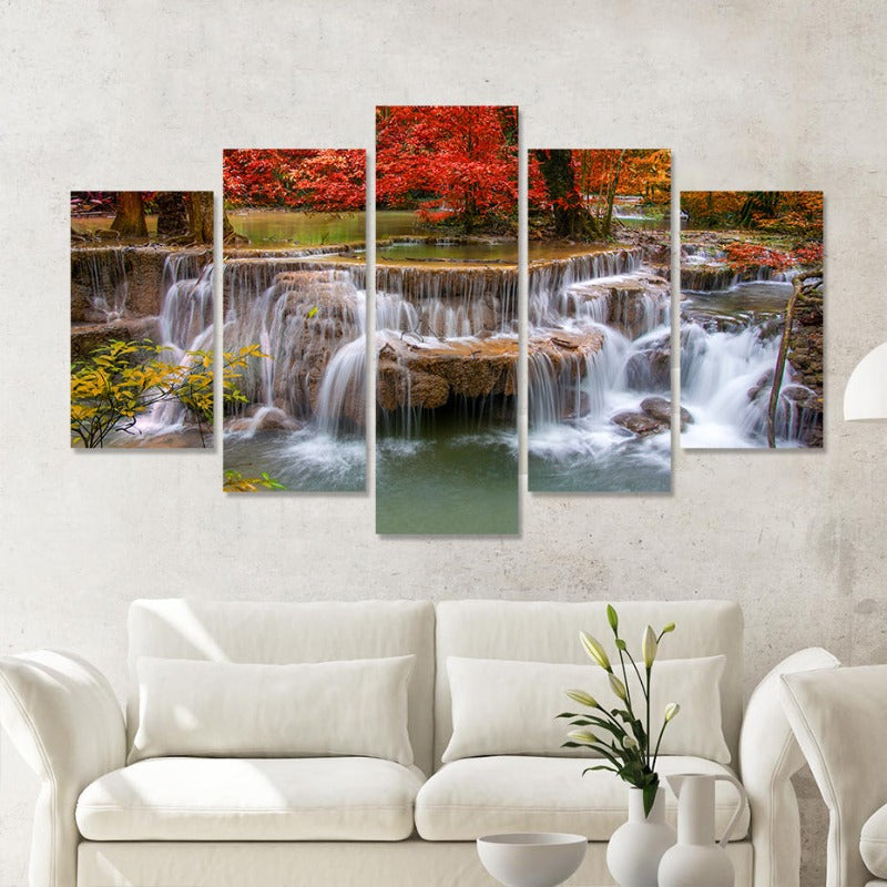5 Piece Beautiful Waterfall Landscape - Canvas Wall Art Painting | Bowlift
