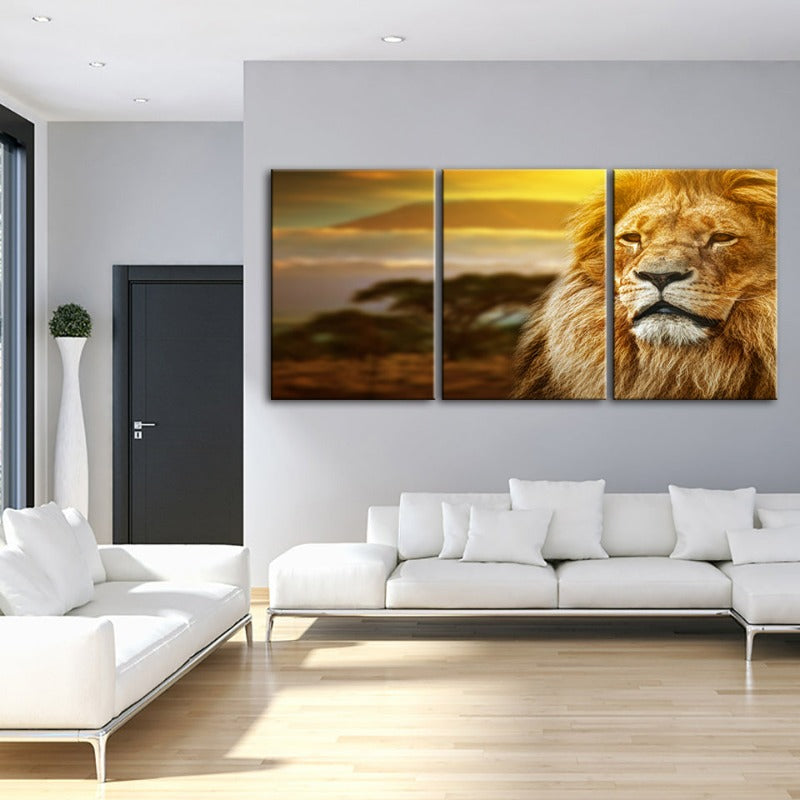 Unamused Lion-Canvas Wall Art Painting 3 Pieces | Bowlift