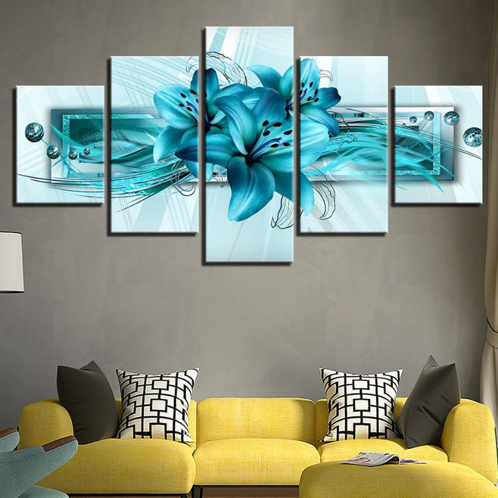 5 Piece Blue Tulip Flower - Canvas Wall Art Painting | Bowlift