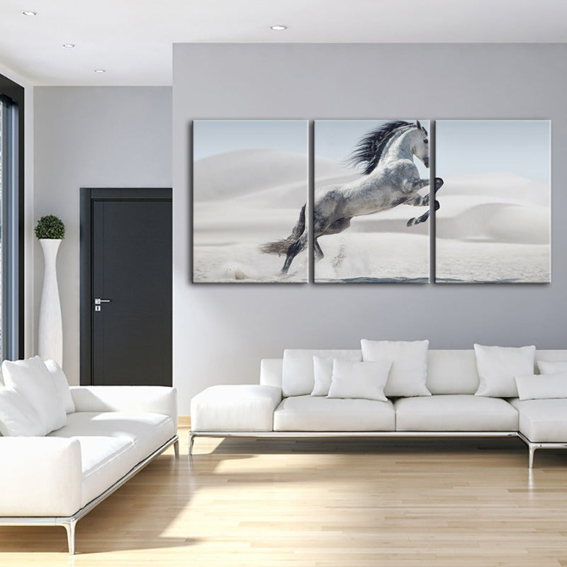 Jumping White Horse-Canvas Wall Art Painting 3 Pieces | Bowlift