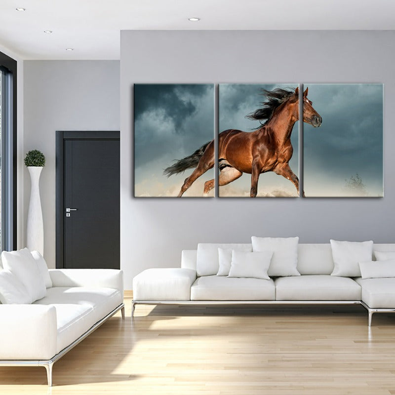 Brown Horse in Desert - Canvas Wall Art Painting 3 Pieces | Bowlift