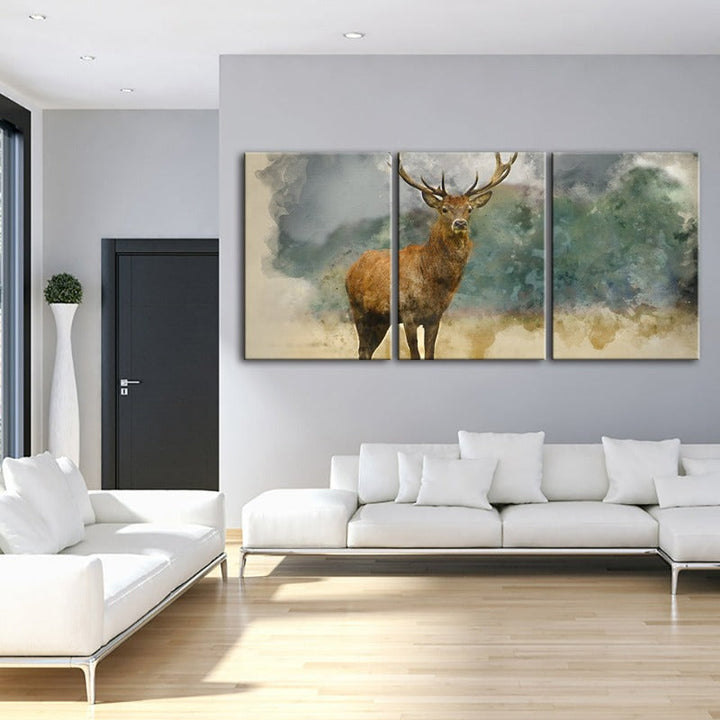 Watercolor Plains Deer-Canvas Wall Art Painting 3 Pieces | Bowlift