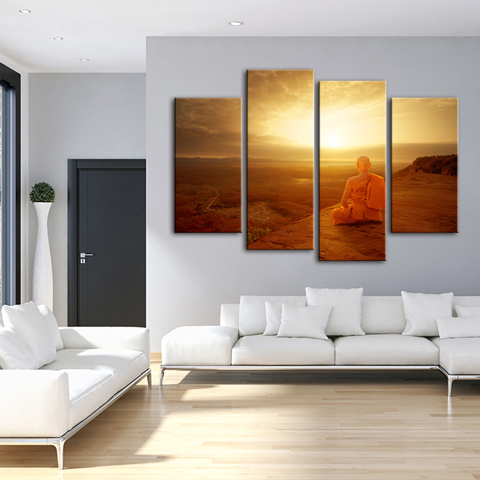 4 Piece Tranquil Cliffside Sunset  - Canvas Wall Art Painting | Bowlift