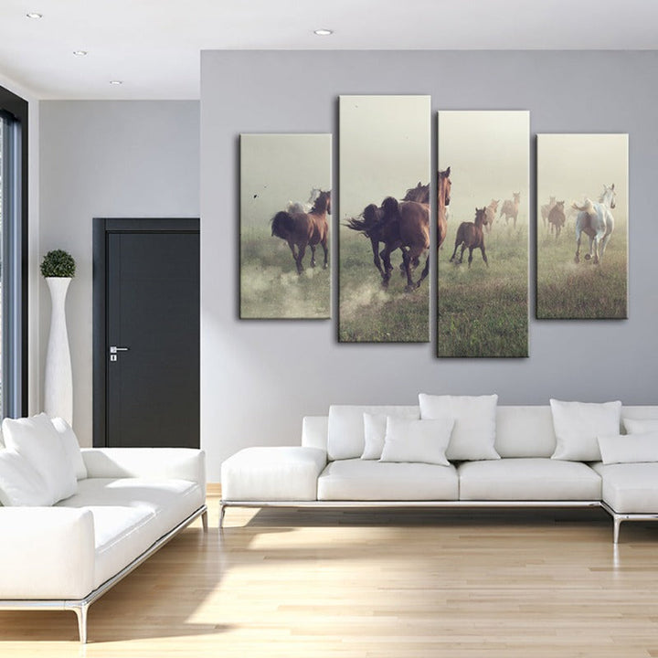 4 Piece Running Horses - Canvas Wall Art Painting | Bowlift