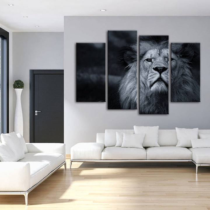 4 Piece Grayscale Concerned Lion - Canvas Wall Art Painting | Bowlift