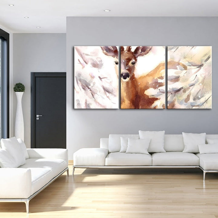 Young Elegant Deer-Canvas Wall Art Painting 3 Pieces | Bowlift