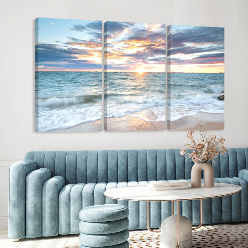 3Pcs Sunrise Beach Landscape Posters Canvas | Bowlift