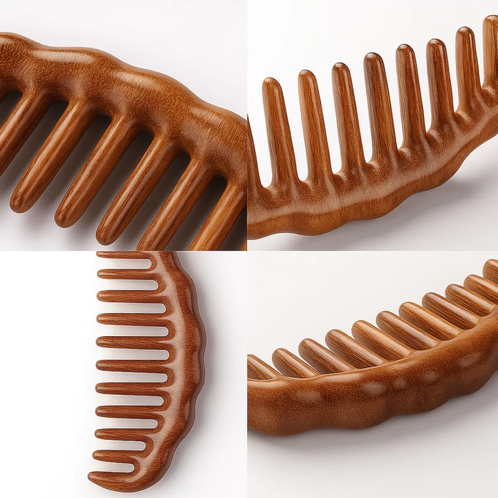 Tooth Hair Comb – Breakage-Free Detangling – Golden Sandalwood – Anti-Static – Gentle Scalp Massage – Healthy Shine Bowlift