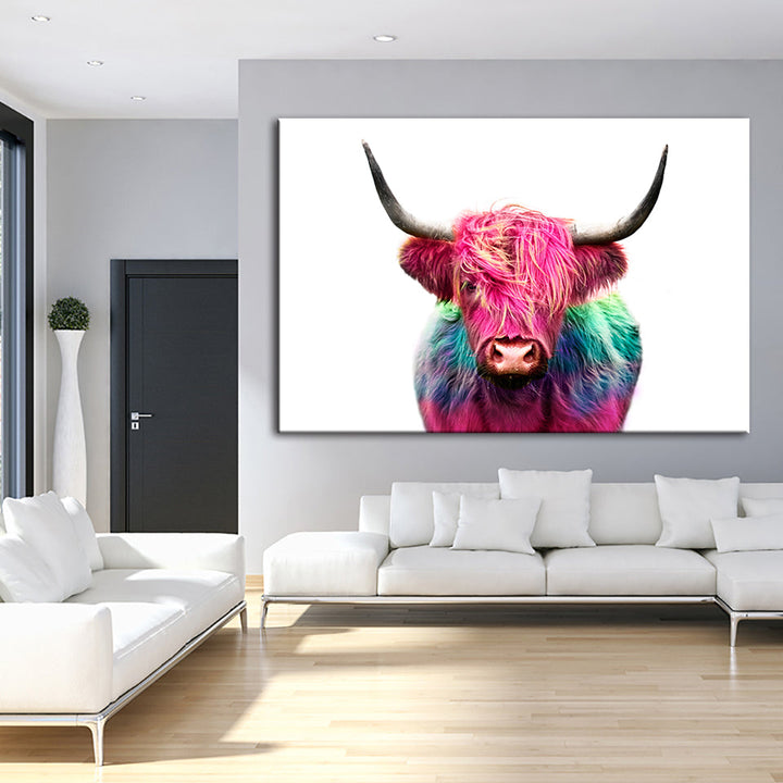 Colorful Pink Cow - Canvas Wall Art Painting | Bowlift