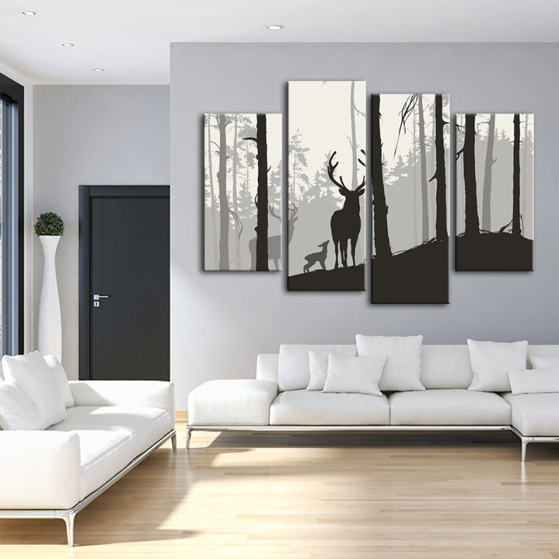 4 Piece Silhouette Deer Family - Canvas Wall Art Painting | Bowlift