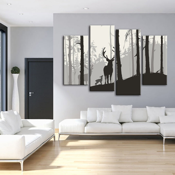 4 Piece Silhouette Deer Family - Canvas Wall Art Painting | Bowlift