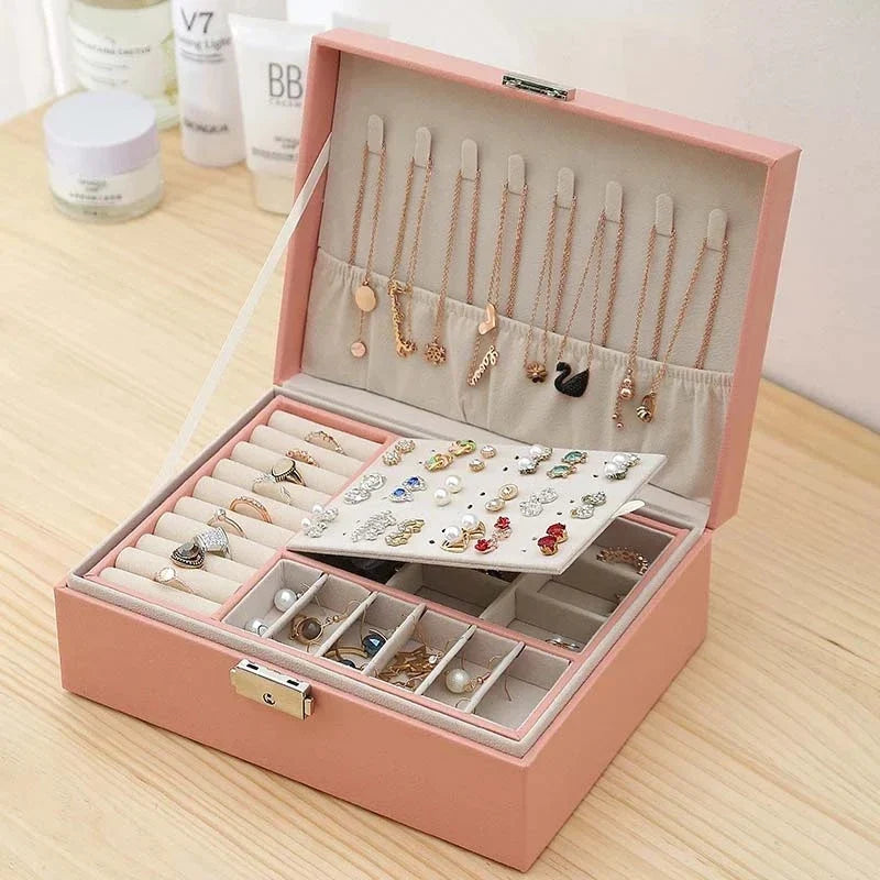 Premium Leather Jewelry Box Double Layer Storage Bowlift