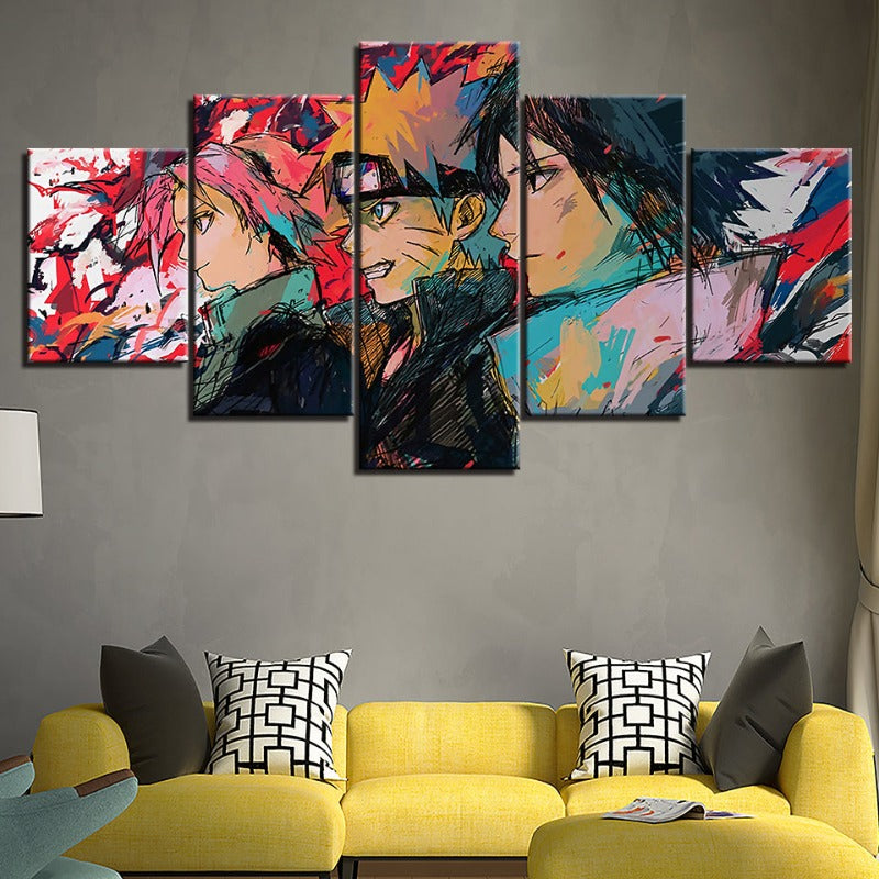 Naruto Anime Drawing- 5 Piece Canvas Wall Art Painting | Bowlift