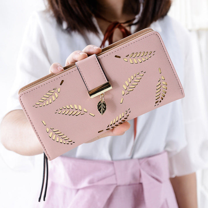 Ladies long wallet with leaf pattern | Bowlift