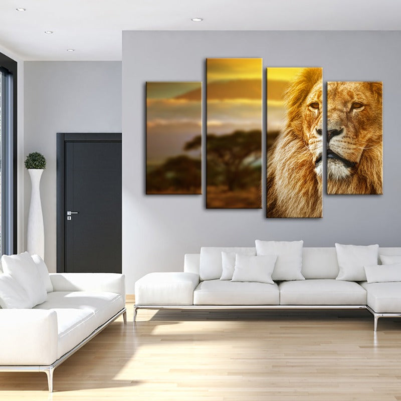 4 Piece Unamused Lion - Canvas Wall Art Painting | Bowlift