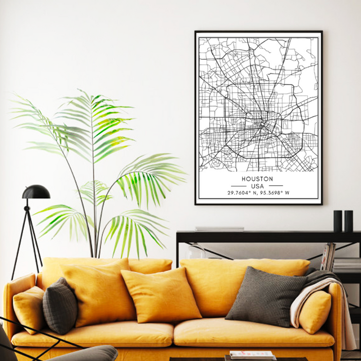 Houston City Map - Canvas Wall Art Painting | Bowlift