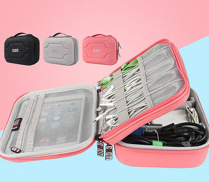 BowLift | Portable Large-capacity Digital Accessory Storage Bag, with EVA Hard Shell, Waterproof and Shockproof Design, Double Storage and Adjustable Partition, for Cables, Power Bank, Cosmetics and More