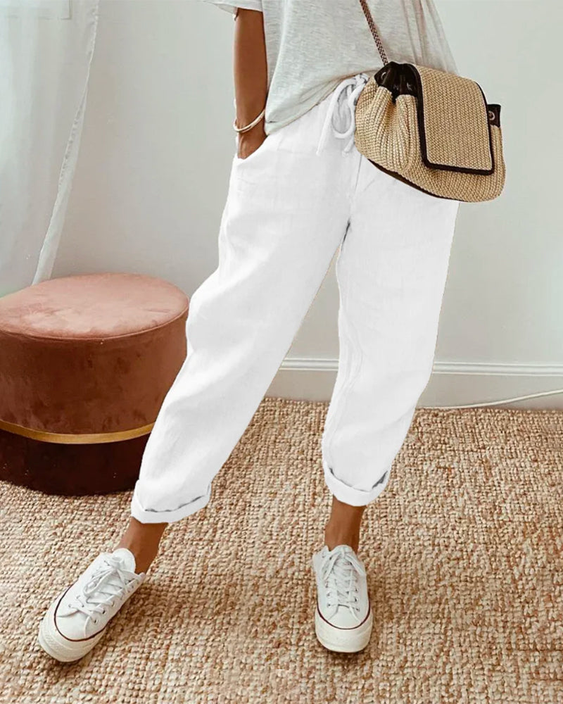 BowLift | Cotton-Linen solid color pants