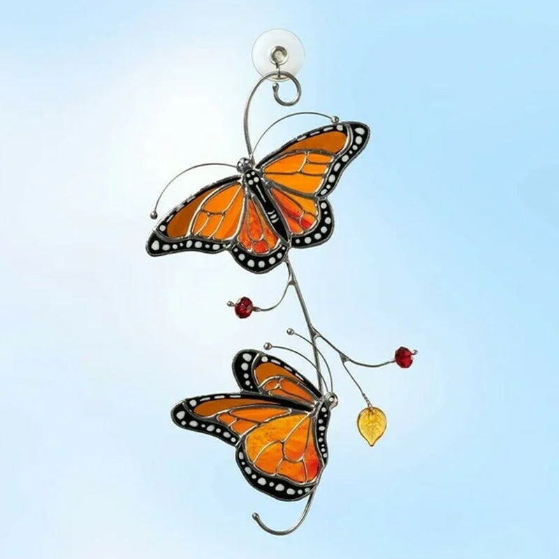 Stained Monarch Butterfly Glass Window Decor | Bowlift