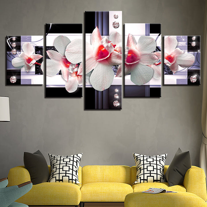 Delicate Pink Centered Orchids 5 Piece - Canvas Wall Art Painting | Bowlift