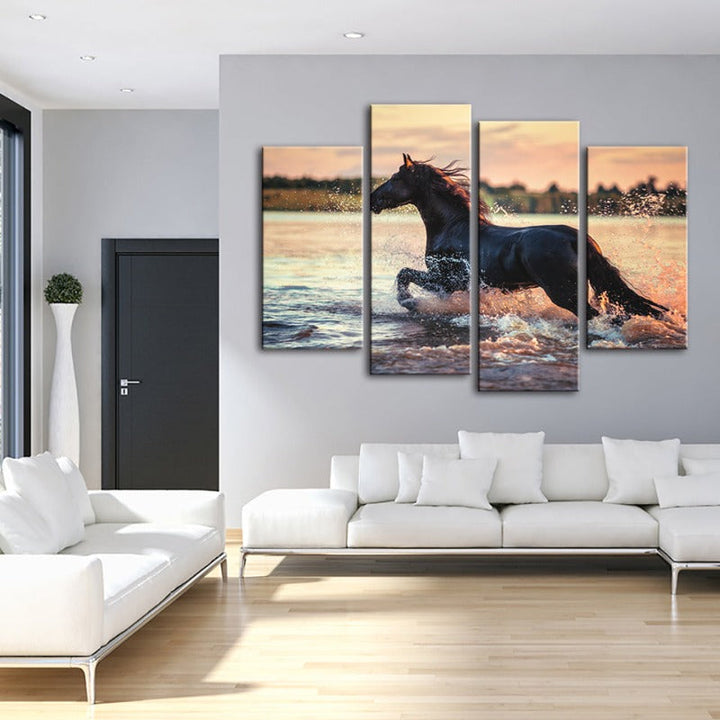 4 Piece Running Horse in Water - Canvas Wall Art Painting | Bowlift