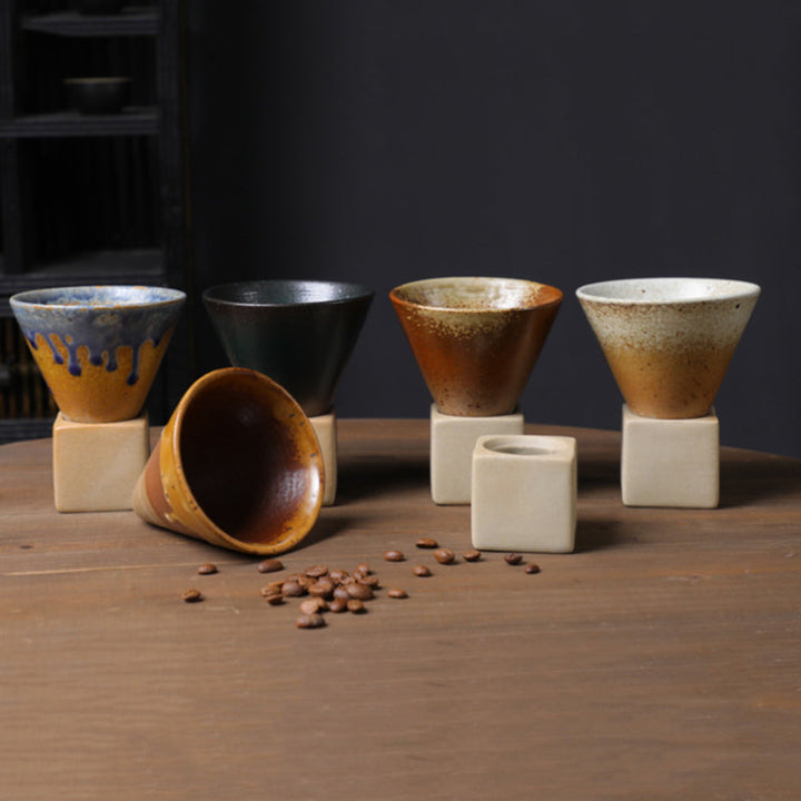 Coarse Pottery Coffee Mug with Base Conical Couture Cup & Base Set | Bowlift