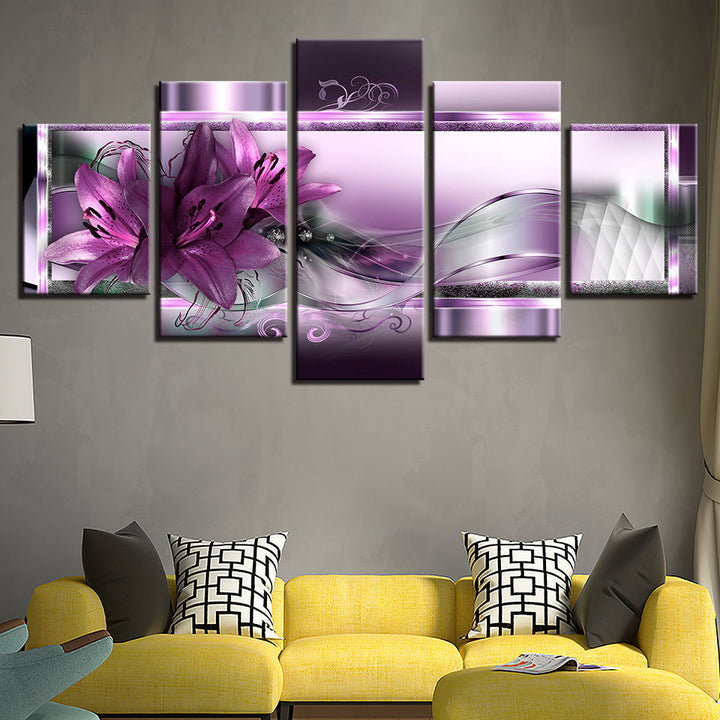 Mystical Deep Purple Lilies 5 Piece - Canvas Wall Art Painting | Bowlift
