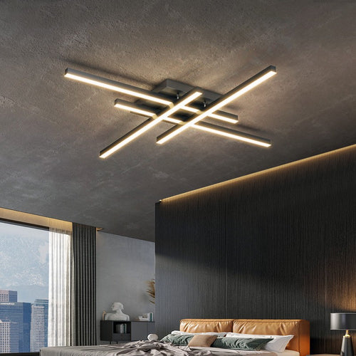 Modern Linear 4-Head LED Ceiling Light (Dimmable, White or Black)