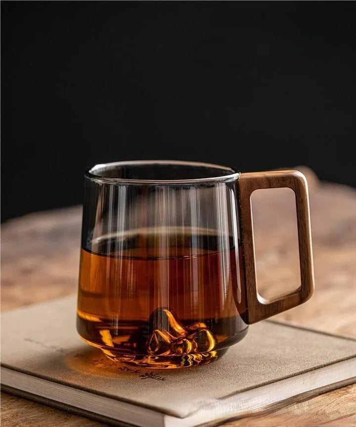 WoodGrip Glass Mug 400 ml with Wooden Handle for Hot and Cold | Bowlift