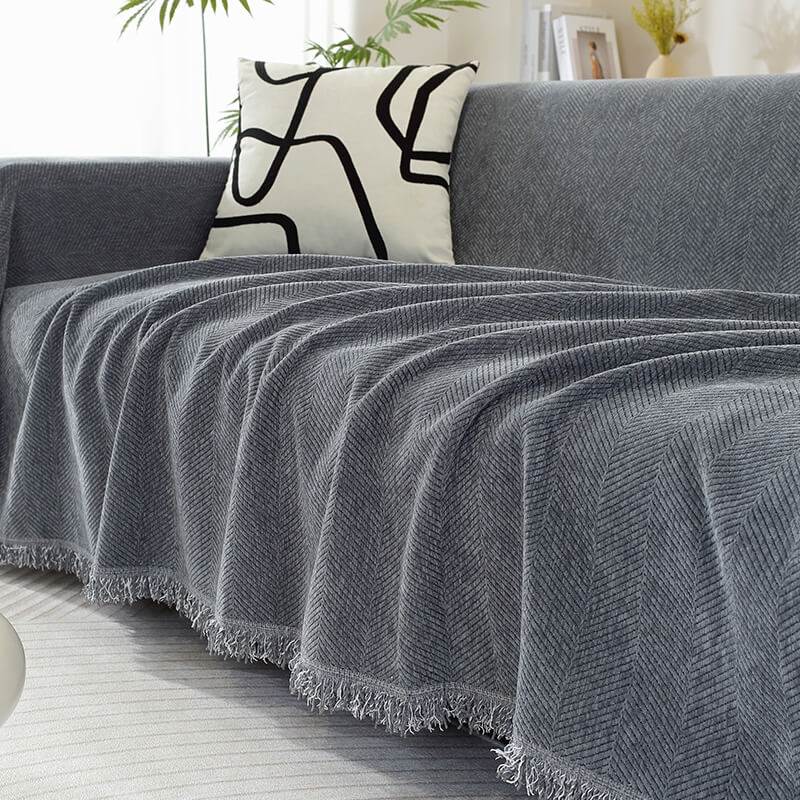BowLift | Chenille Blanket Herringbone Tassel Couch Cover