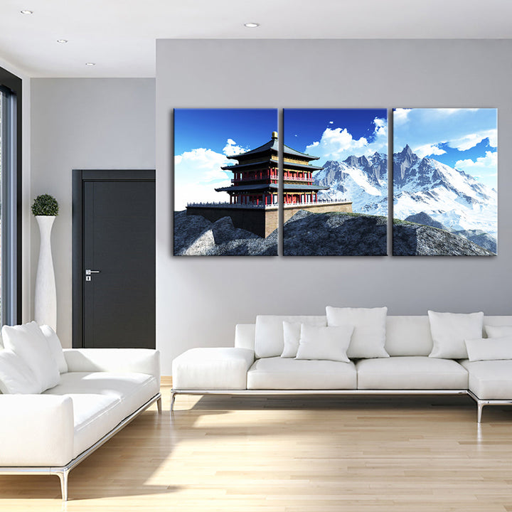 Temple In The Mountains 3 Piece - Canvas Wall Art Painting | Bowlift