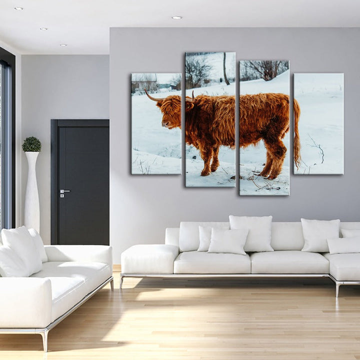 4 Piece Curly Haired Cow - Canvas Wall Art Painting | Bowlift