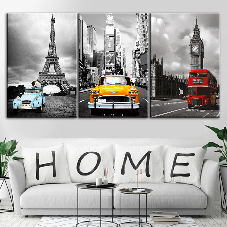 Primary Color Cars 3 Piece - Canvas Wall Art Painting | Bowlift