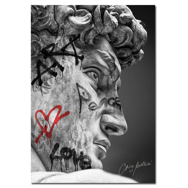 David Head Sculpture Graffiti - Canvas Wall Art Painting | Bowlift