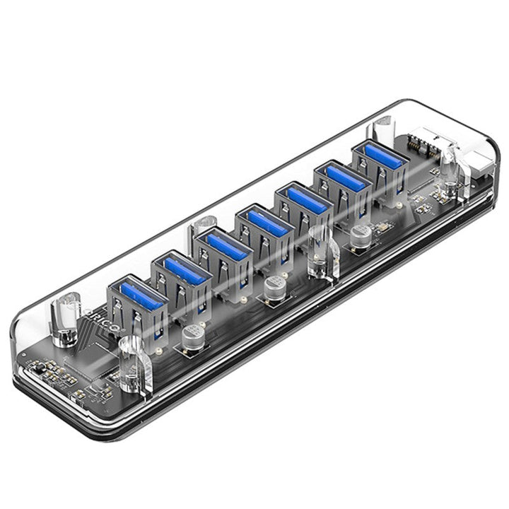BowLift | 7-in-1 Transparent USB3.0 Hub with Power Supply Port, for Office, Study, Game and More