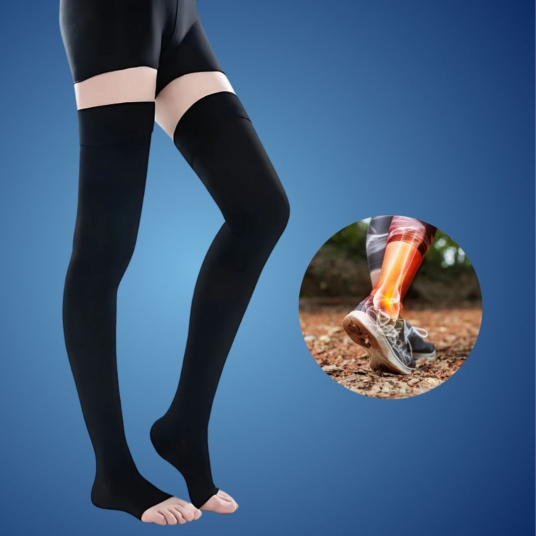 FlexiSupport | Toeless Thigh Compression Stockings - Graduated Compression for Improved Circulation & Swelling Relief Bowlift