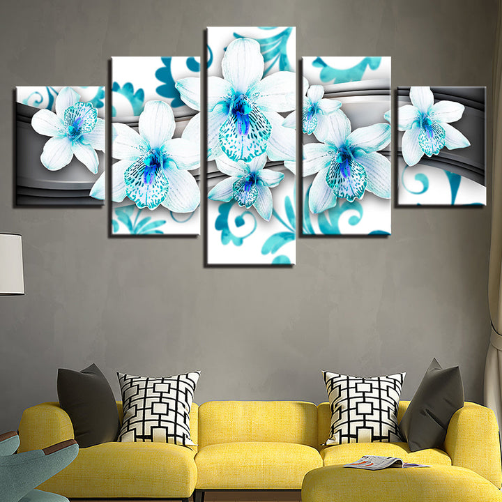 Dainty Blue Orchids 5 Piece - Canvas Wall Art Painting | Bowlift