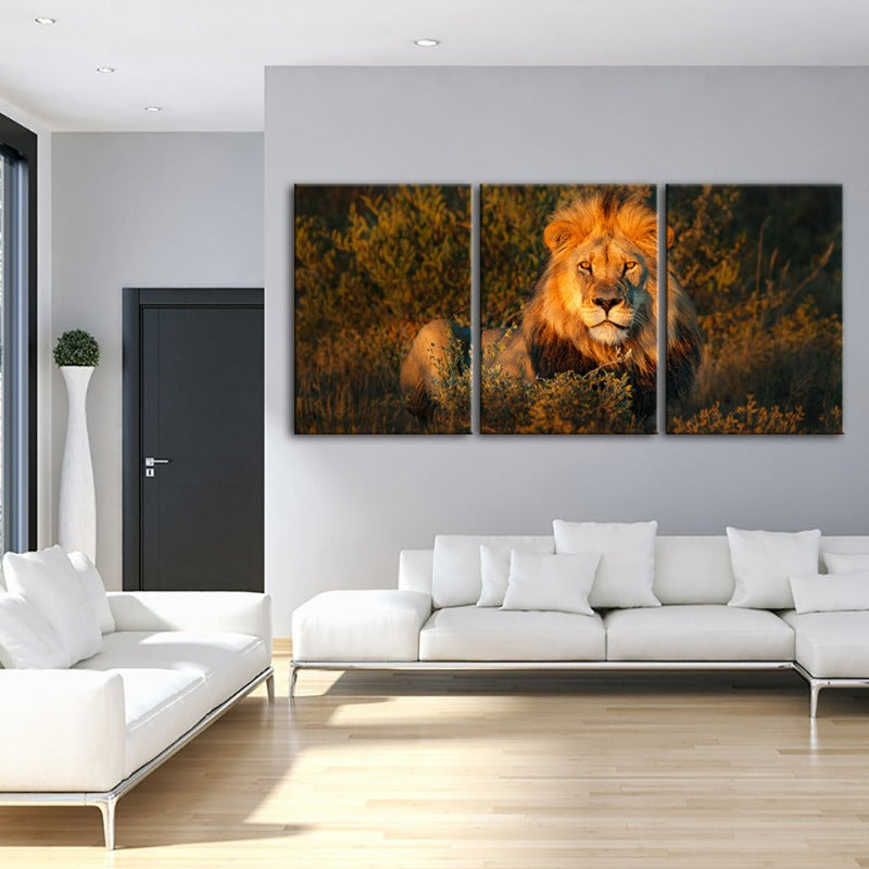 Divine Sunset Lion-Canvas Wall Art Painting 3 Pieces | Bowlift