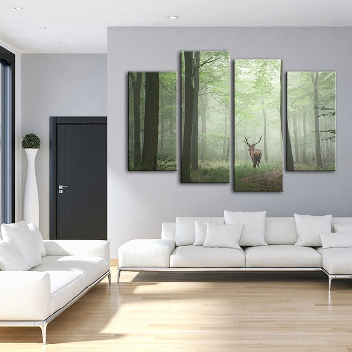 4 Piece Misty Mystical Deer in the Woods - Canvas Wall Art Painting | Bowlift