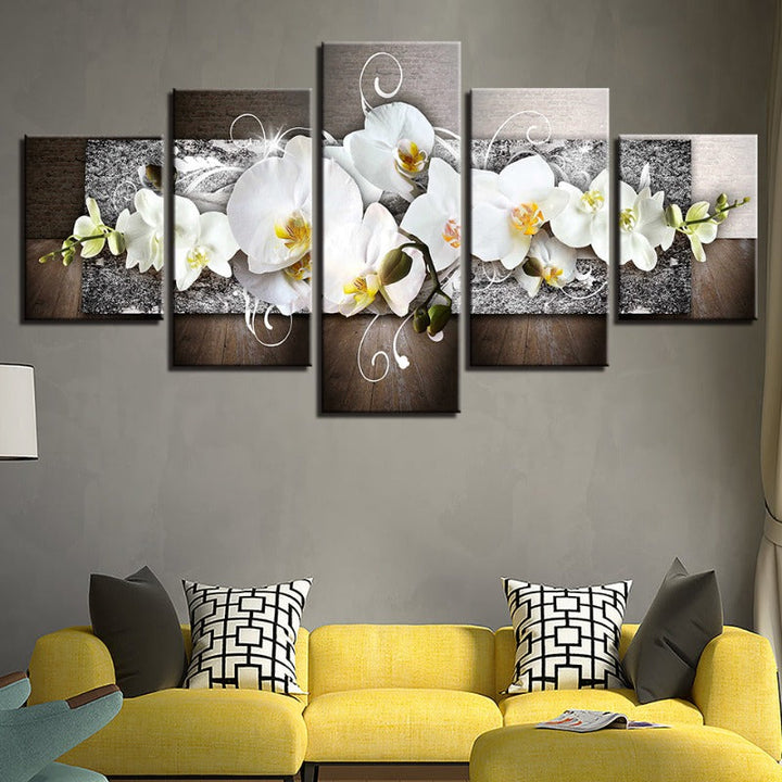 5 Piece Silver Background White Flower - Canvas Wall Art Painting | Bowlift