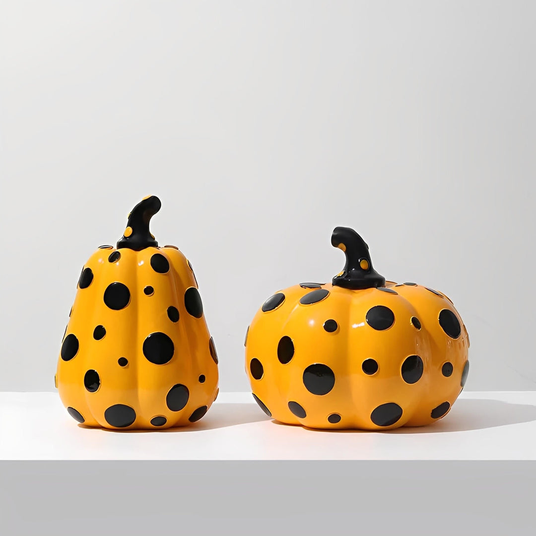 BowLift | Polka Dot Resin Pumpkin Decor | Glossy Fall Ornament Set | Durable Sculpted Finish | PumpkinCharm
