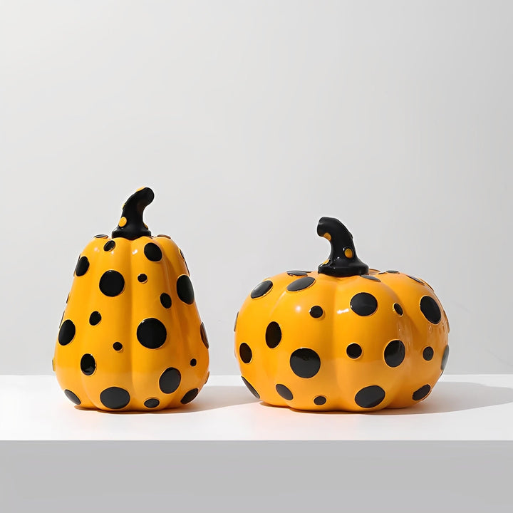 BowLift | Polka Dot Resin Pumpkin Decor | Glossy Fall Ornament Set | Durable Sculpted Finish | PumpkinCharm