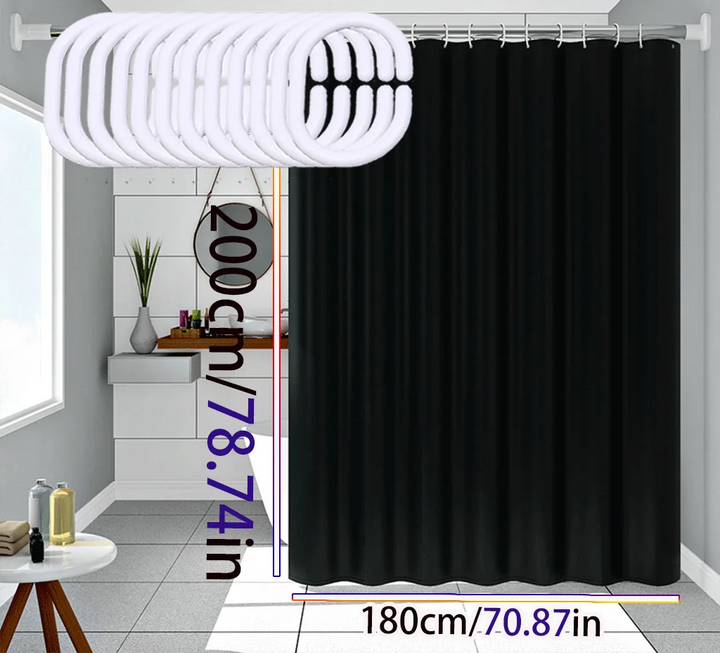 AquaShield Black Shower Curtain – Waterproof, Stylish and Eco-Friendly – Pure Black Design Bowlift