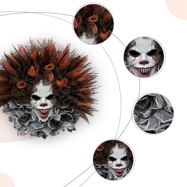 BowLift | Halloween Scary Clown Mesh Wreath | Creepy Front Door Decor