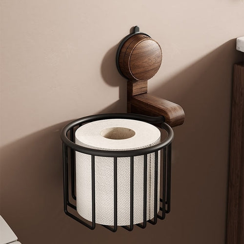 Walnut Wood Toilet Paper Holder – Hole-free with Suction Cup | Bowlift