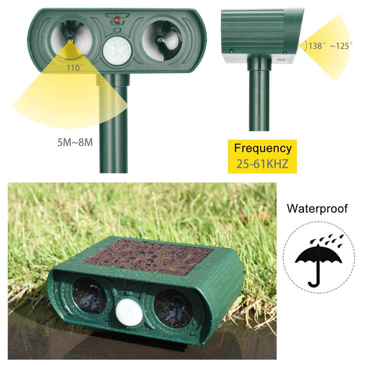Solar Power Ultrasonic Animal Pest Repeller Infrared Sensor Waterproof Animal Deterrent Bowlift