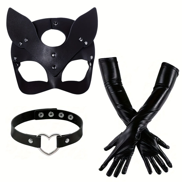BowLift | Women’s   Faux Leather Halloween Costume Accessories | Cat Mask Gloves